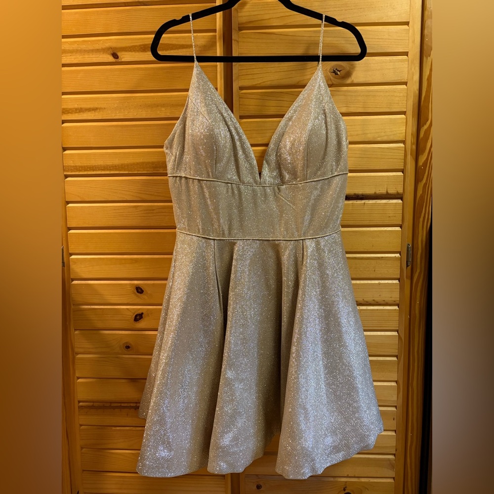 Sherri Hill 52955 Cocktail Mini Dress, Nude Silver, Layered Lining, Size 12